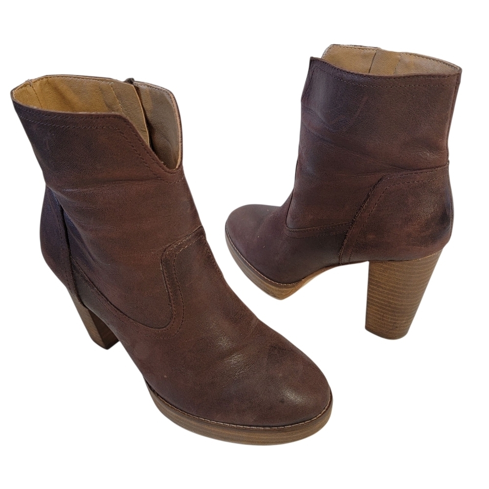 Lucky Brand Brown Queys Platform Bootie Women's Sz 8M/38.5 Side Zip Fall Y2K